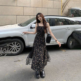 スリットレースフローラルロングワンピース