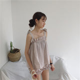 ショルダーリボンチェックルームウェア