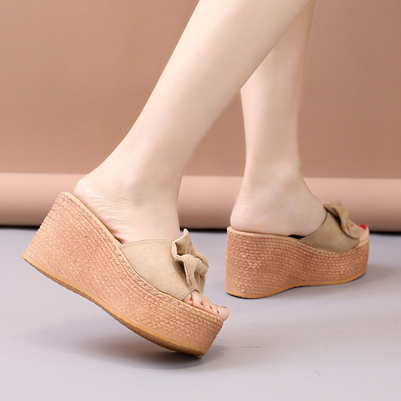 ウェッジソールリボンサンダル