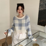 クロップドチェックニット