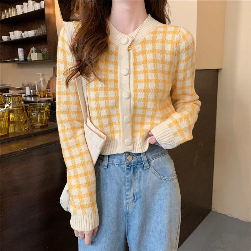 カラーギンガムショートカーディガン