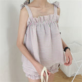 ショルダーリボンチェックルームウェア