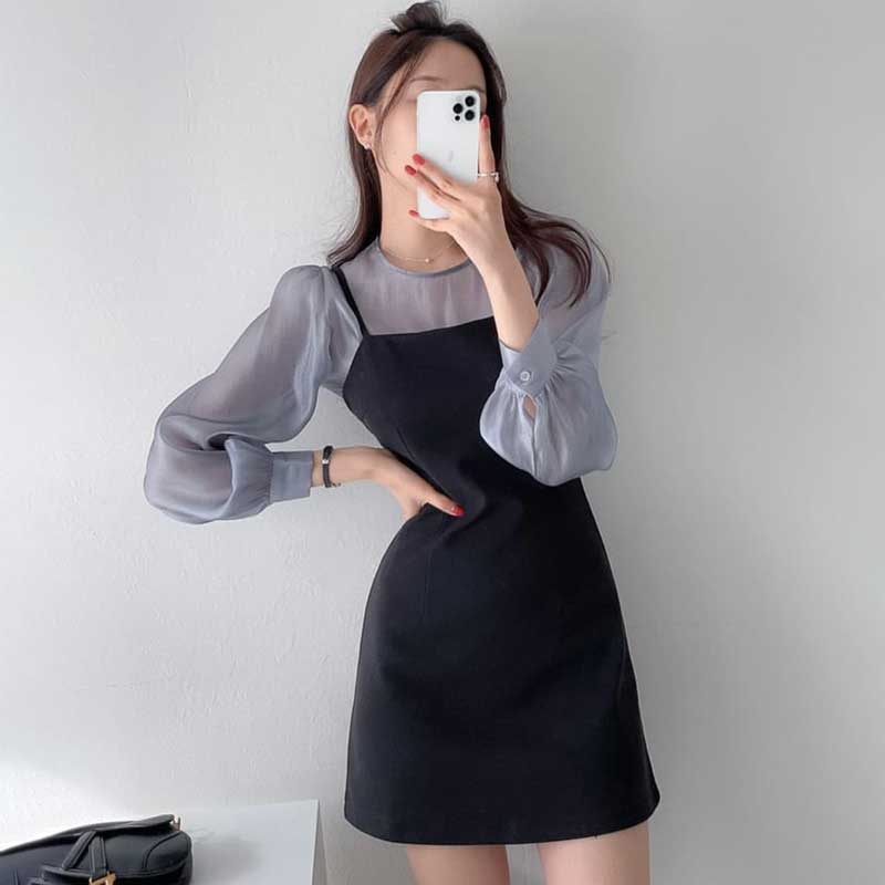 シースルーブラウス&キャミワンピースSET