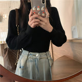 ハイネックシンプルリブトップス