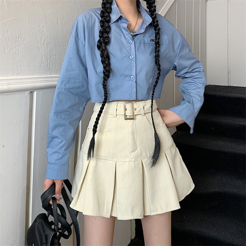 コーデュロイベルトプリーツスカート