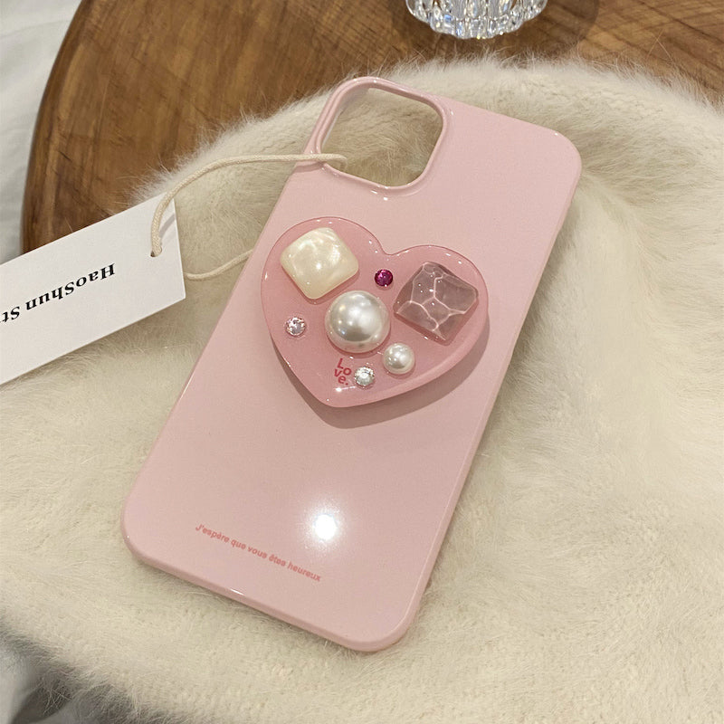 【iPhone17対応】ハートビジューアクセントiPhoneケース