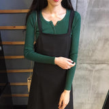 ボタンネックリブトップス