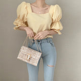 ダブルパフスクエアネックブラウス