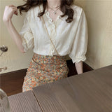 レースデザインブラウス&半柄スカートSET