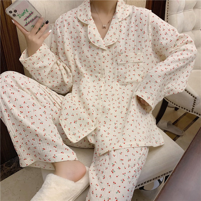 チェリー柄ガーゼルームウェア