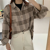 ブラウンカラーチェックシャツ