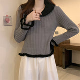 フリルカラーワッフルニット