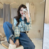 アクセントチェックデザイントップス