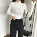 ハイネックリブライトトップス