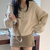 ハーフジップリブニット