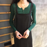 ボタンネックリブトップス