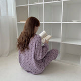 ハートパターンパープルルームウェア