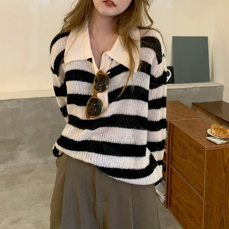 ボーダーリラックスポロニット