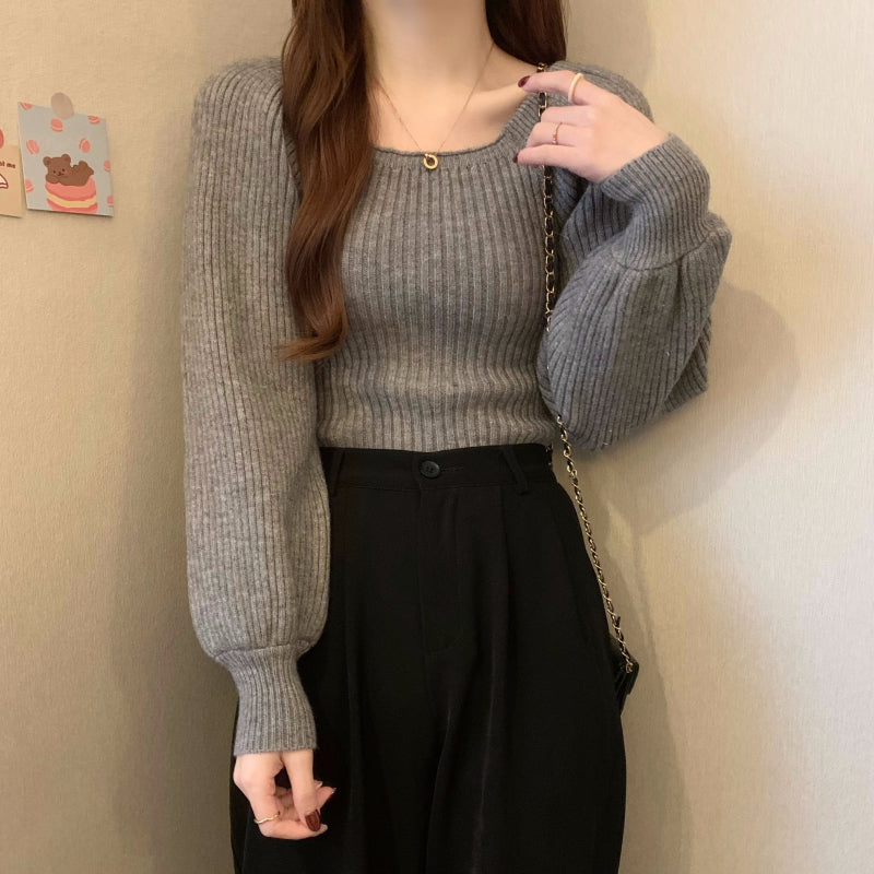 スクエアネックリブニット