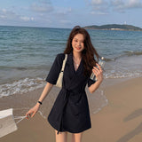 ジャケット風サテン半袖ワンピース