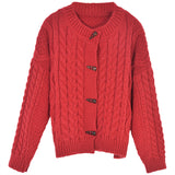 ボタンアクセントケーブルカーディガン