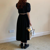 バックオープンパフワンピース