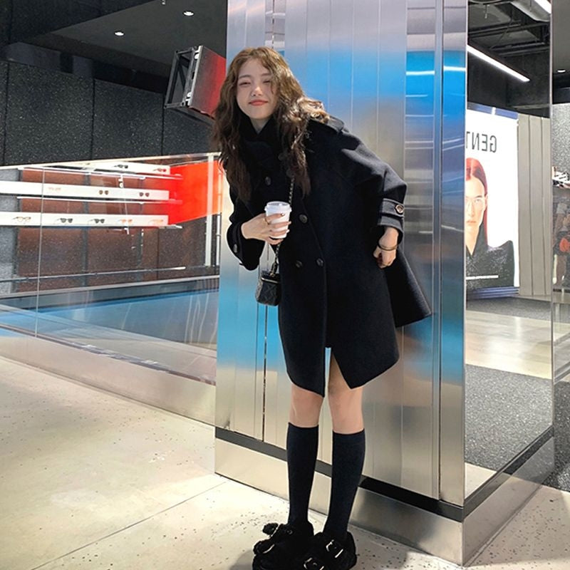 ハイネックダブルボタンピーコート