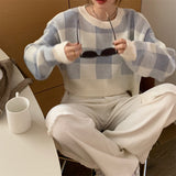 クロップドチェックニット