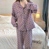 ハートパターンパープルルームウェア