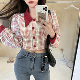 アクセントチェックデザイントップス