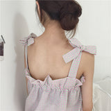 ショルダーリボンチェックルームウェア