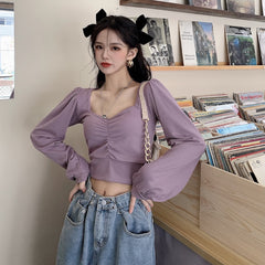 シャーリングライトニットトップス