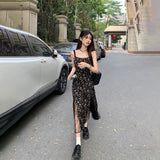 スリットレースフローラルロングワンピース