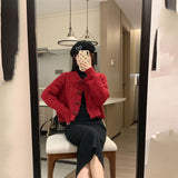 ボタンアクセントケーブルカーディガン