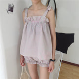 ショルダーリボンチェックルームウェア