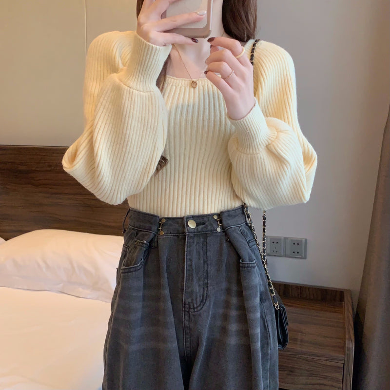 スクエアネックリブニット