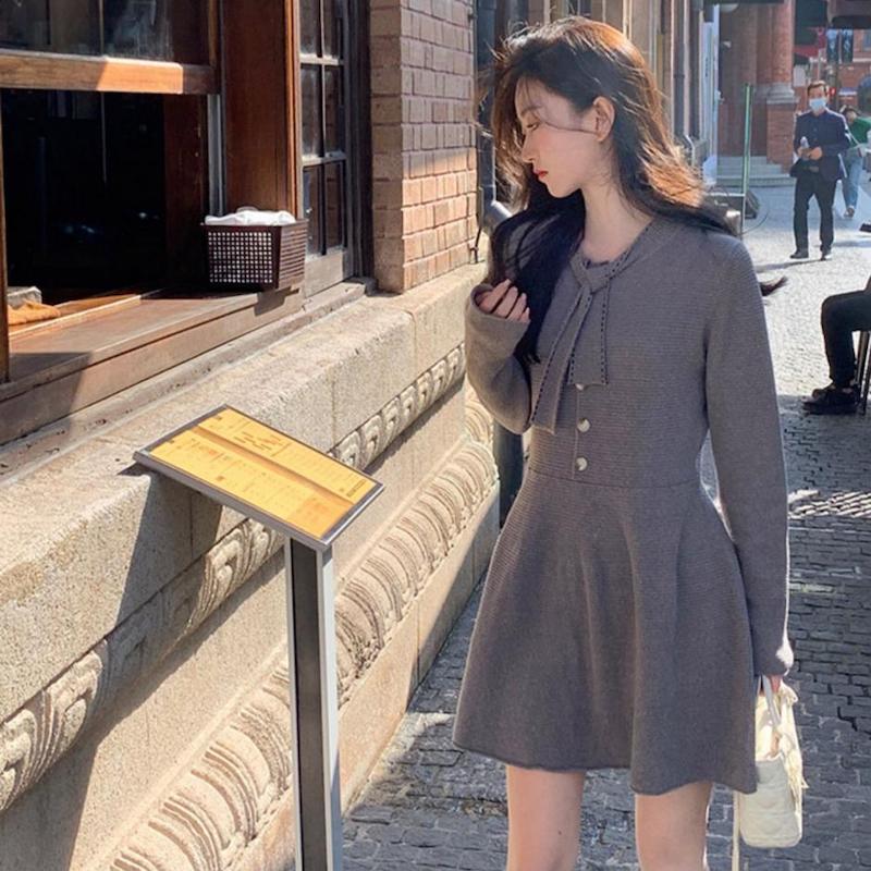 ボウタイリボンニットワンピース