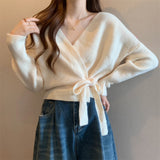 サイドリボンカシュクールニット