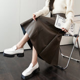 レザーフレアミモレスカート