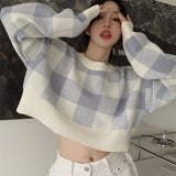 クロップドチェックニット