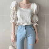 ダブルパフスクエアネックブラウス