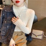 ハイネックリブライトトップス