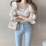 ダブルパフスクエアネックブラウス