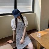 ギンガムキャミワンピース&フリルブラウスSET