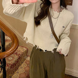 クロップドダメージニット