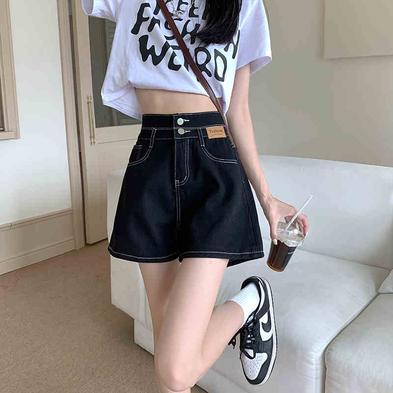 インディゴハイウエストデニムショートパンツ