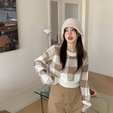 クロップドチェックニット