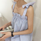 ショルダーリボンチェックルームウェア