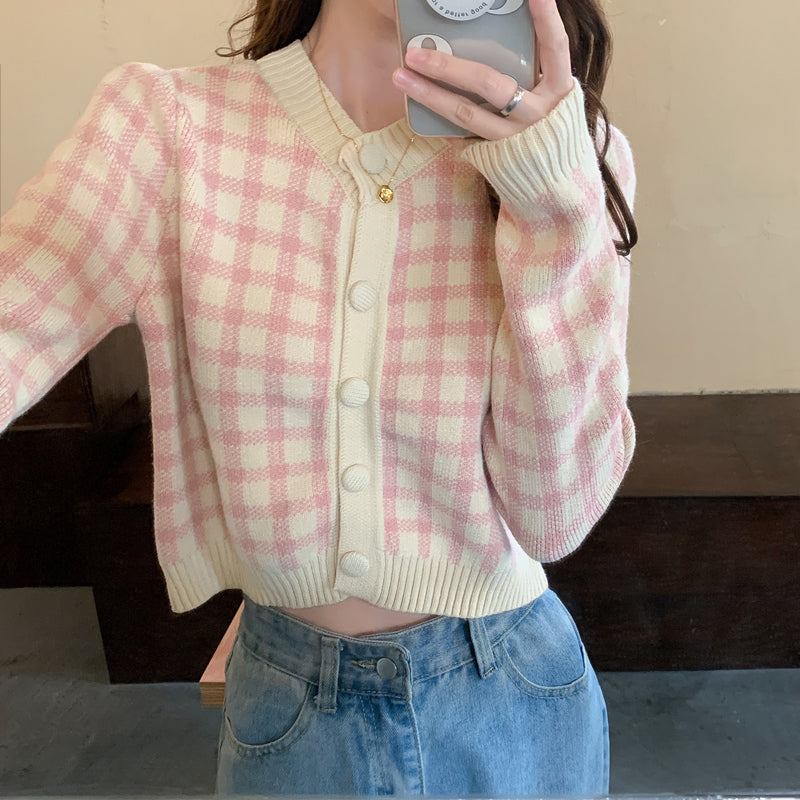 カラーギンガムショートカーディガン