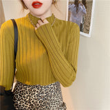 ハイネックリブライトトップス